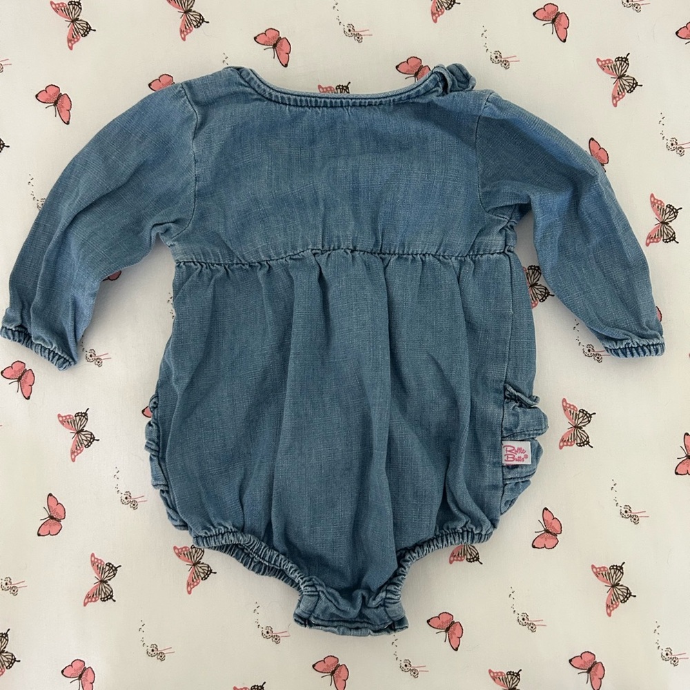 Ruffle Butts Baby Girl Long Sleeve Denim Romper